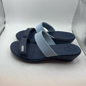 CROCS Two-Tone Navy and Light Blue Slide Sandals